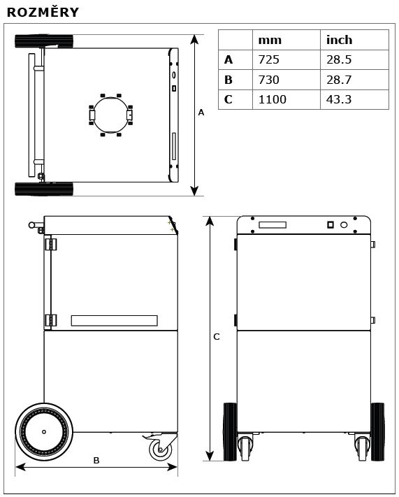 rozměry mobilní filtrační jednotky Plymovent MobileGo